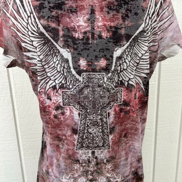 Liberty Women Burnout Biker Grunge Short Sleeve T-shirt Top White Size Large - Picture 7 of 7